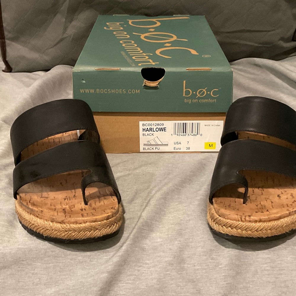 b.o.c. Black Slide Sandals with Cork Sole